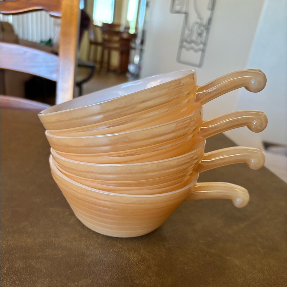 Vintage Fire-King Peach Lustre Bowls with Handle